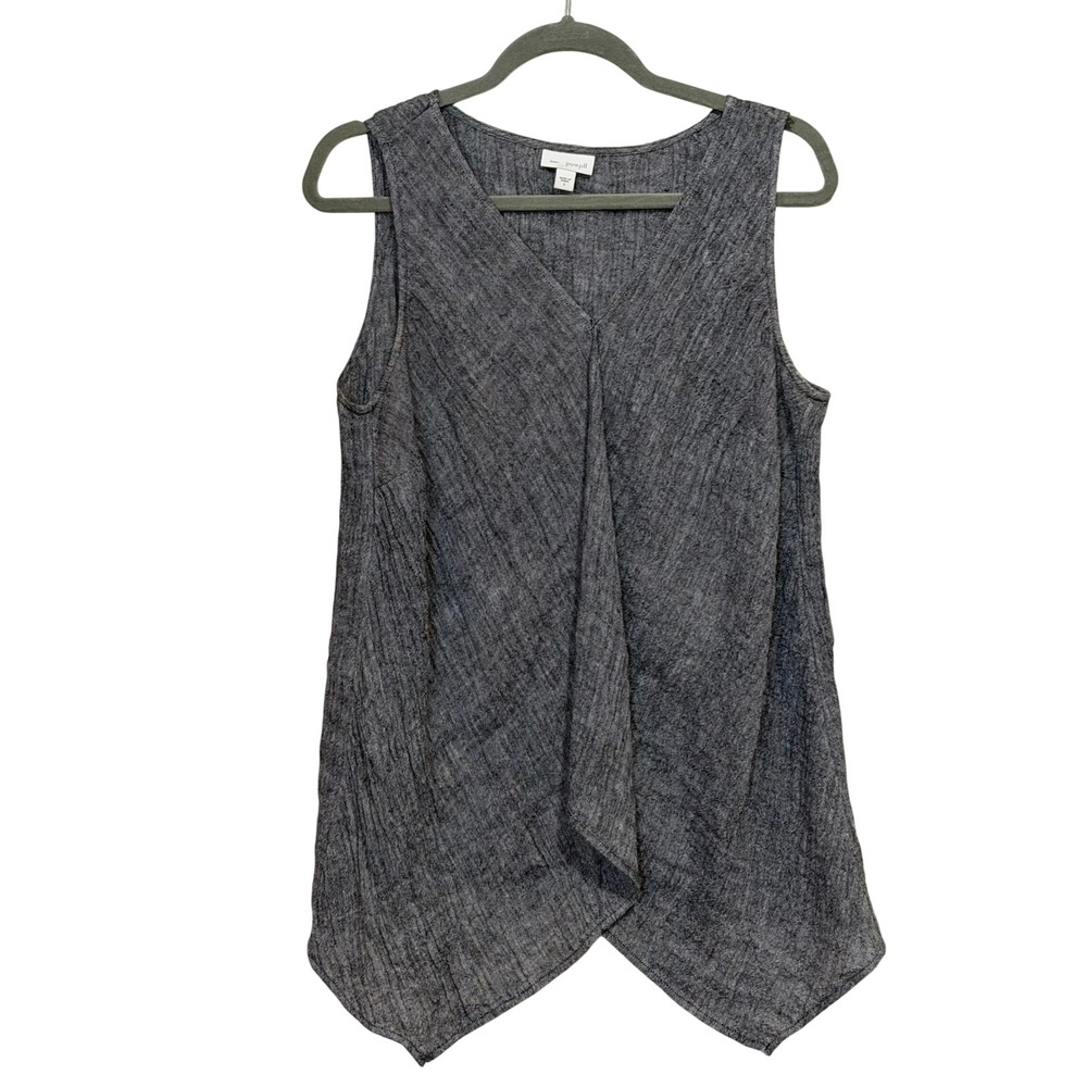 Pure Jill Crinkled Linen Sleeveless Draped Tank Top Blue Gray Asymmetrical S